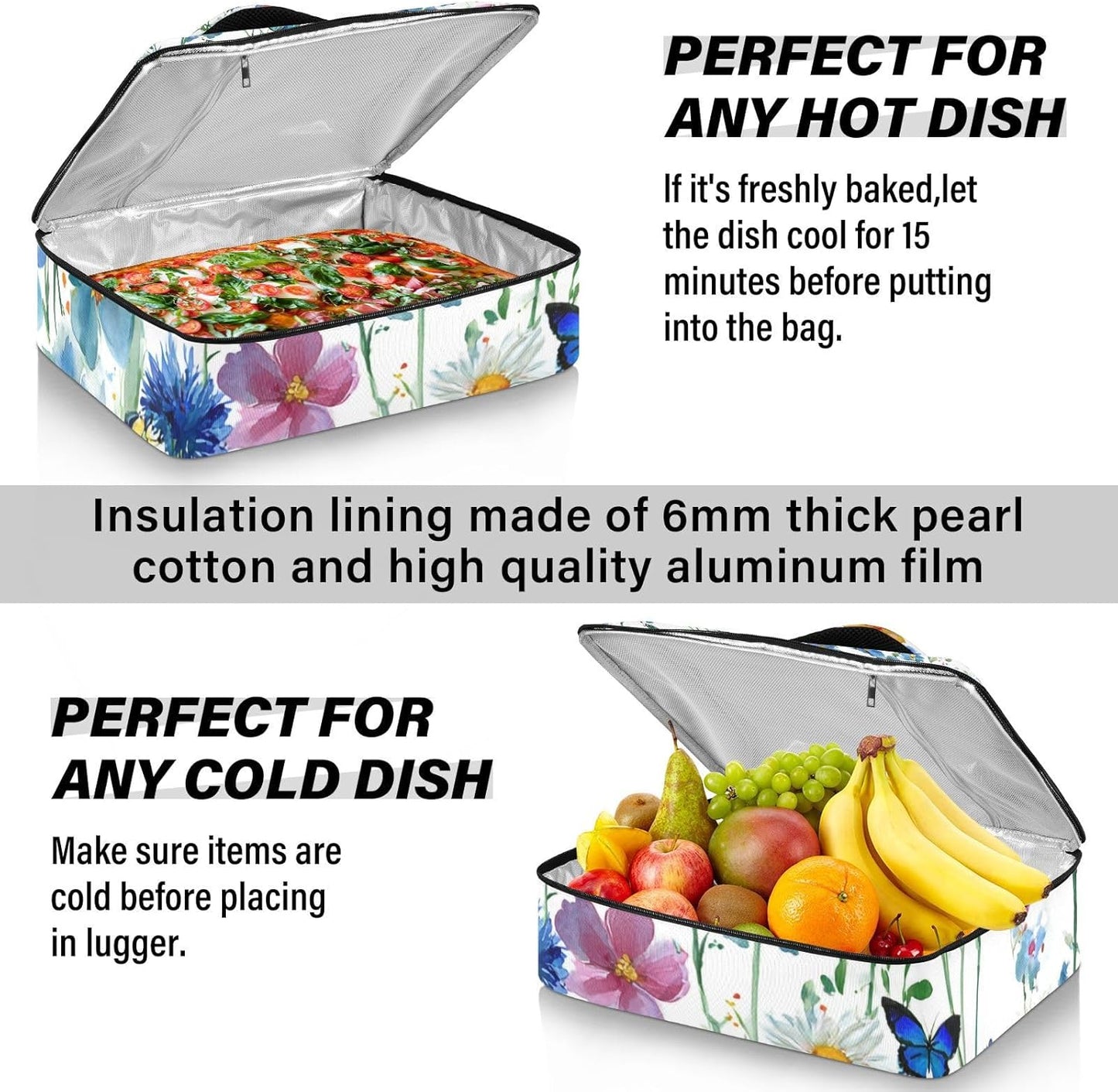 Casserole Carriers for Hot or Cold Food Reusable Casserole Dish Carrier Insulated Thermal Large Capacity Durable Perfect for Party Camping Family Gatherings Yellow Fish