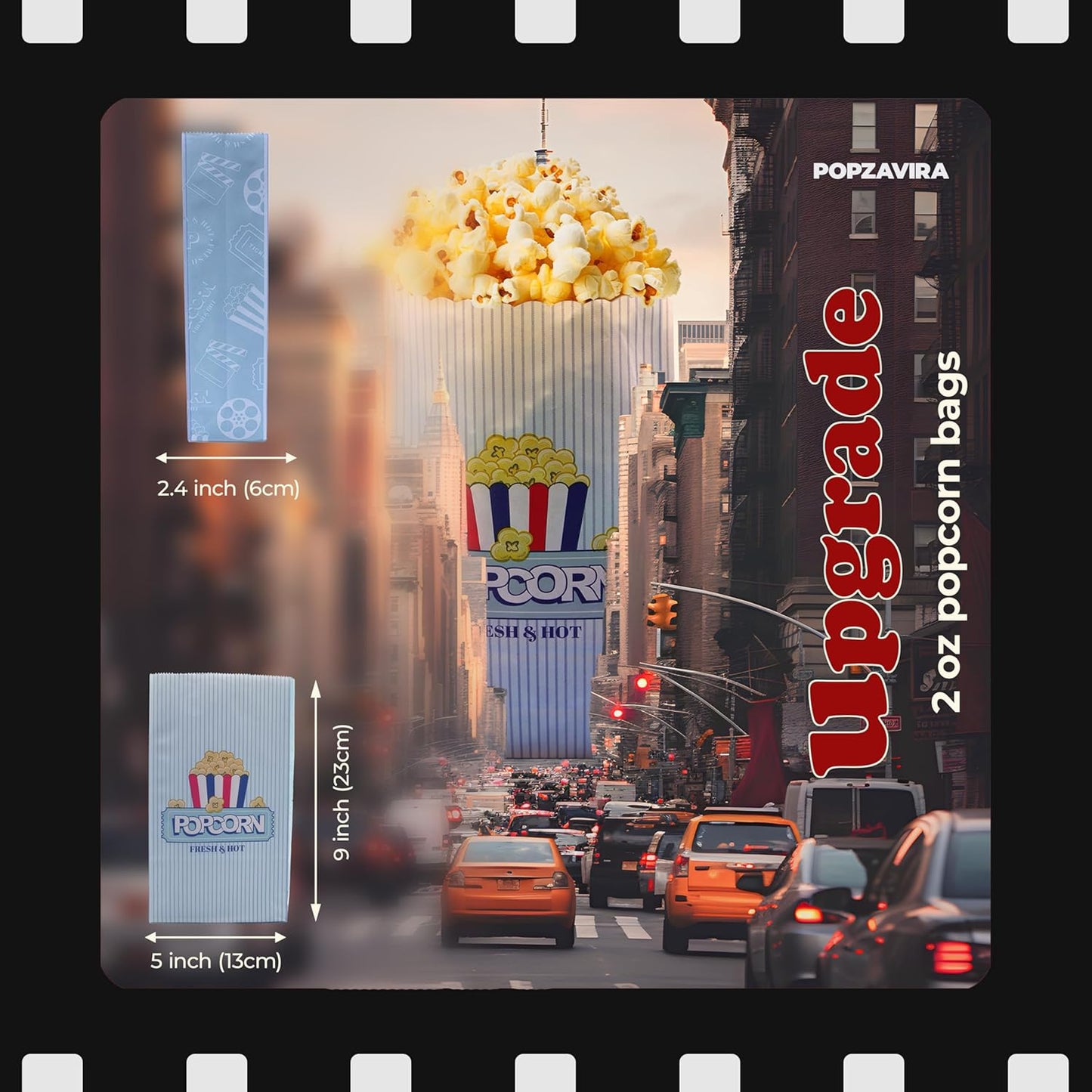 Upgrade Paper Popcorn Bags - Flat Bottom 2 oz 50 Pack - Vintage Style - Large for Party, Home, Movie Night, Carnival - Disposable Supplies