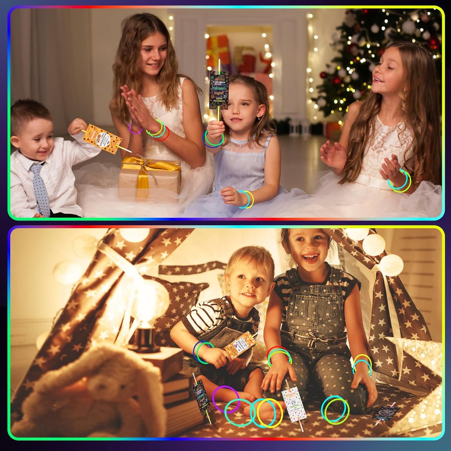 LiYiQ 50 Packs Halloween Gifts Cards with 100 Glow Sticks Let Your Light Shine Cards with Glow Sticks Pumpkin Cards for VBS Sunday School Supplies (Halloween)