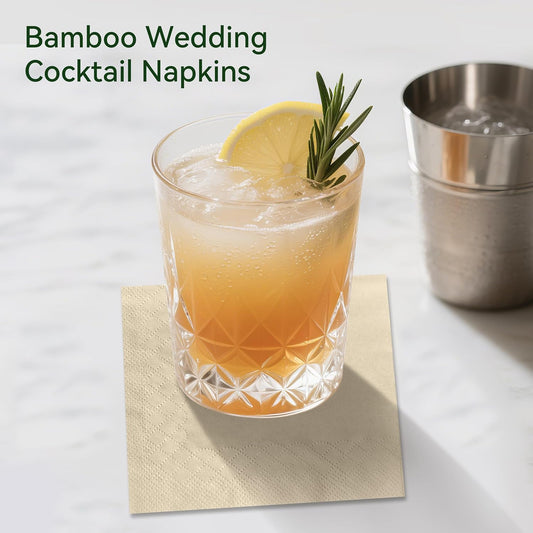 MORGIANA 200-Pack Bamboo Wedding Cocktail Napkins Disposable - 5 x 5 Inch Compostable Napkins for Parties, Bar