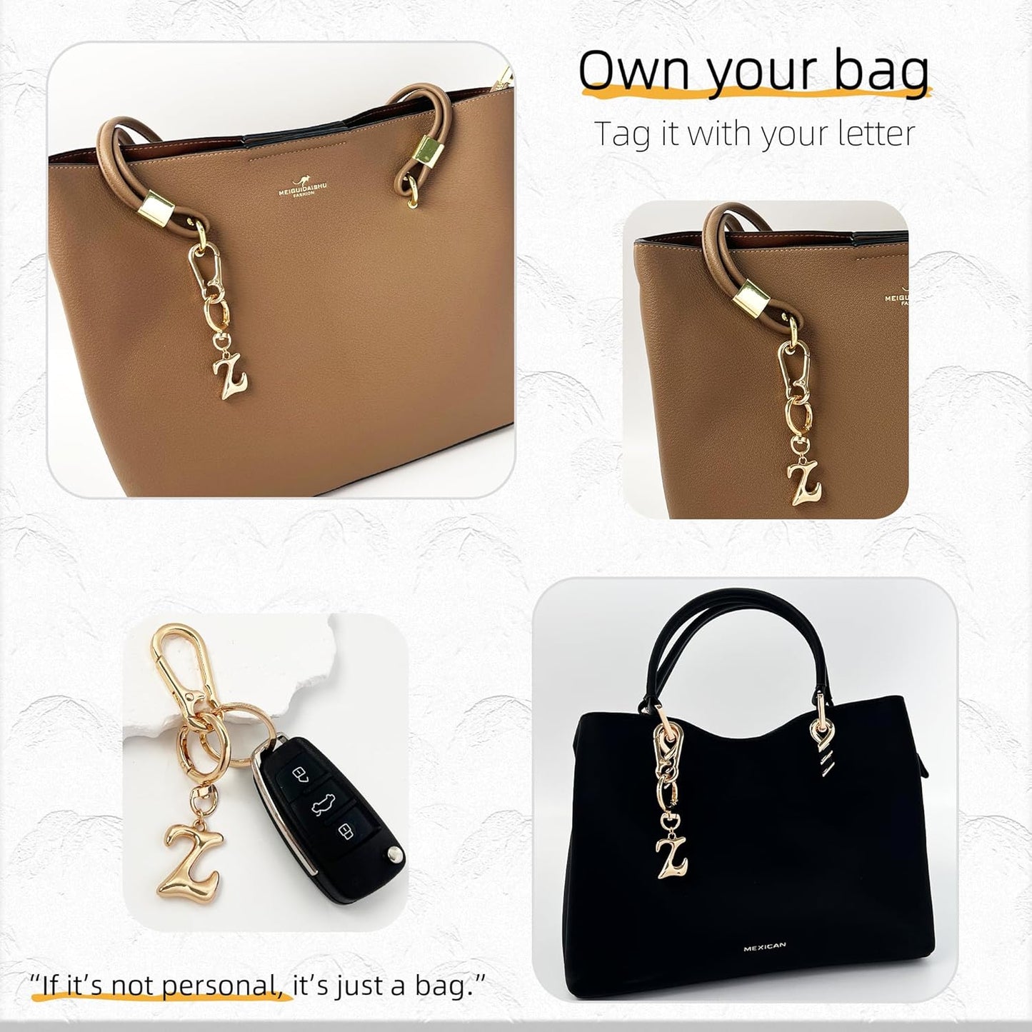 Gold Bubble Heart Initial Bag Charms for Handbags – Cute Initial Letter Keychain for Women, Purse Charms, Gold Gift