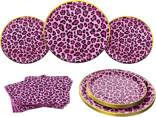 Blue Orchards Pink Leopard Party Plates and Napkins (52 pieces for 16 Guests) - Pink Leopard Party Decorations, Pink, Cheetah, Cheetah Party, Two Wild Birthday for Girls