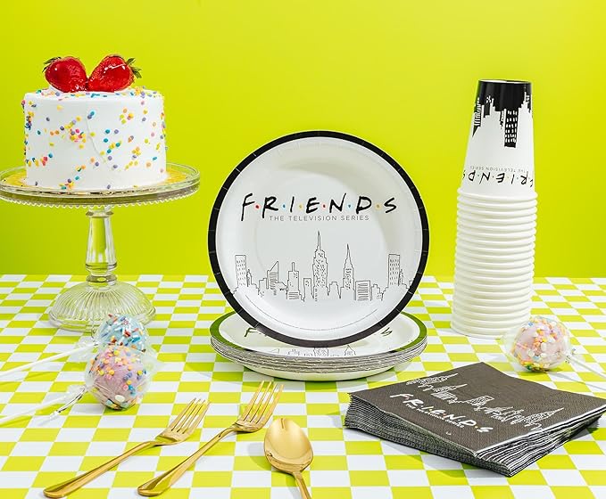 Silver Buffalo Friends the Television Series New York Skyline 60 Pack Partyware Disposable Paper Plates, Napkins, and Cups