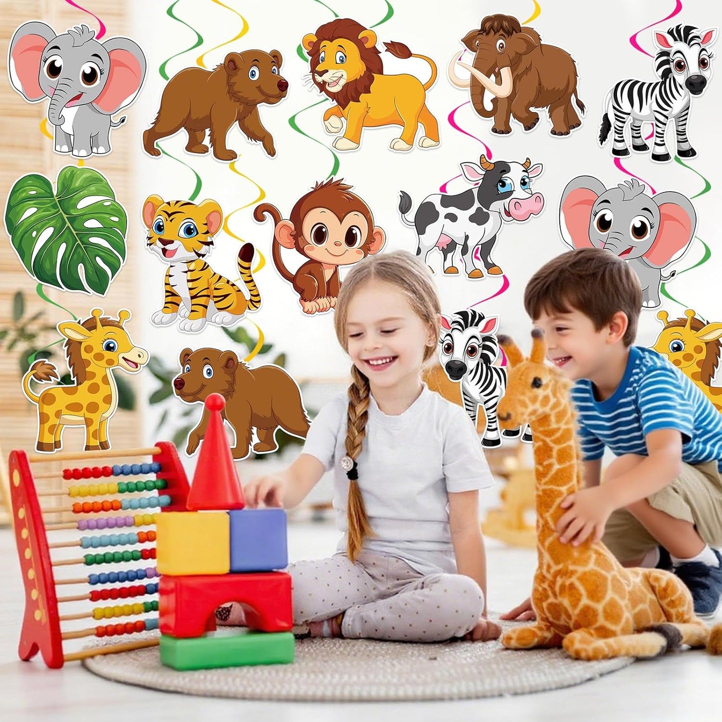 40Pcs Jungle Animal Hanging Swirl Decorations, Safari Animal Party Hanging Swirls Jungle Animals Tiger Lion Monkey Foil Swirls Ceiling Decor for Animals Theme Birthday Baby Shower Party Decor