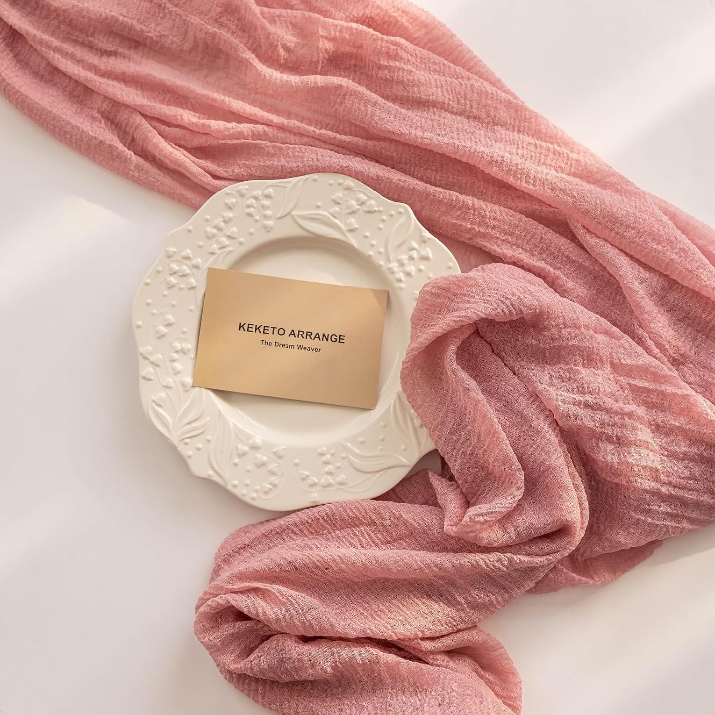 6pcs Cheesecloth Table Runner Dusty Rose Gauze 120 Inch 10 FT Rustic Boho Cheese Cloth Runner for Wedding Baby Shower Bridal Shower Party Long Sheer Centerpiece Fall Home Decoration