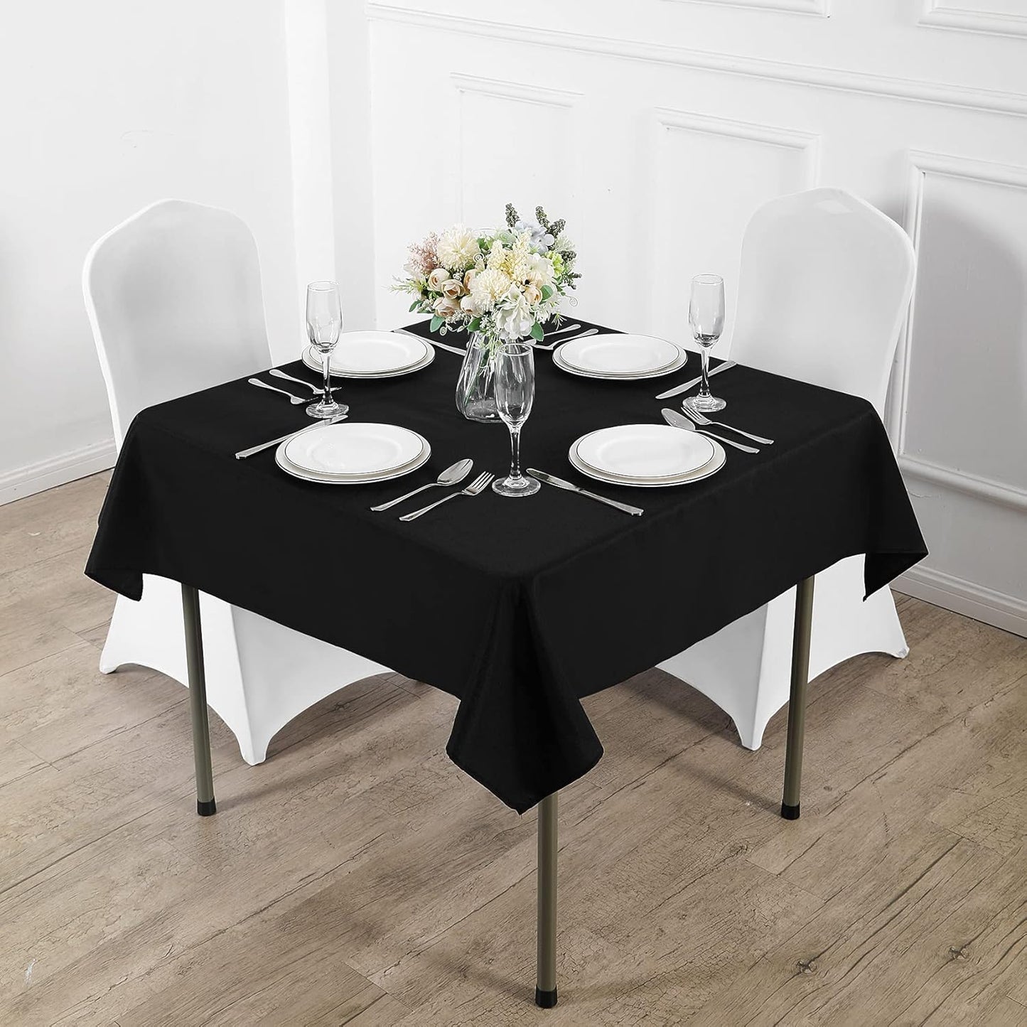 Fokitut 2 Pack Waterproof Square Tablecloth, 52x52 Inch, Stain Resistant and Wrinkle Polyester Table Cloth, Fabric Table Cover for Kitchen Dining, Wedding, Party, Holiday Dinner-Black