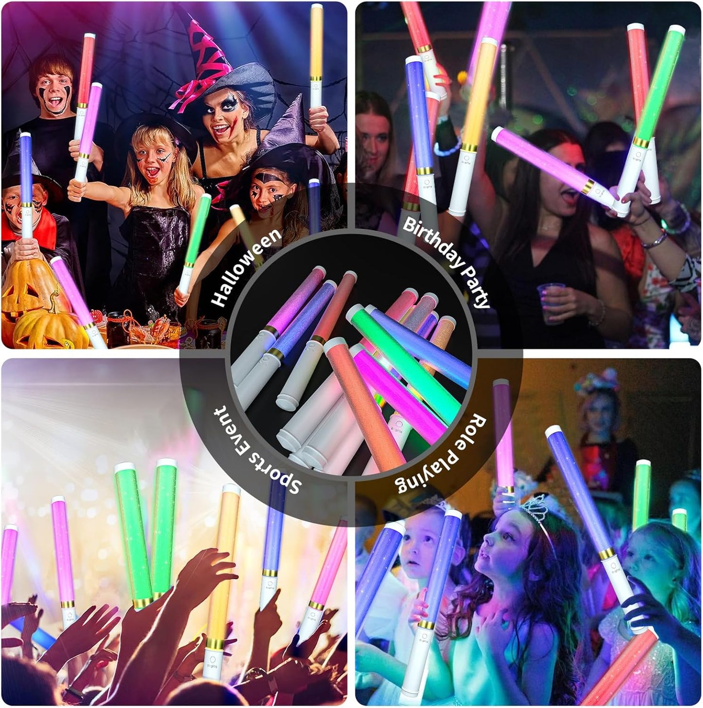 LED Glow Sticks 2 Pack, Reusable Light Up Toys 15 Colors Light Stick Bulk, Glow Party Supplies for Wedding, Birthday, Raves, Concert, Camping, New Year, Halloween, Christmas (with AAA Battery)