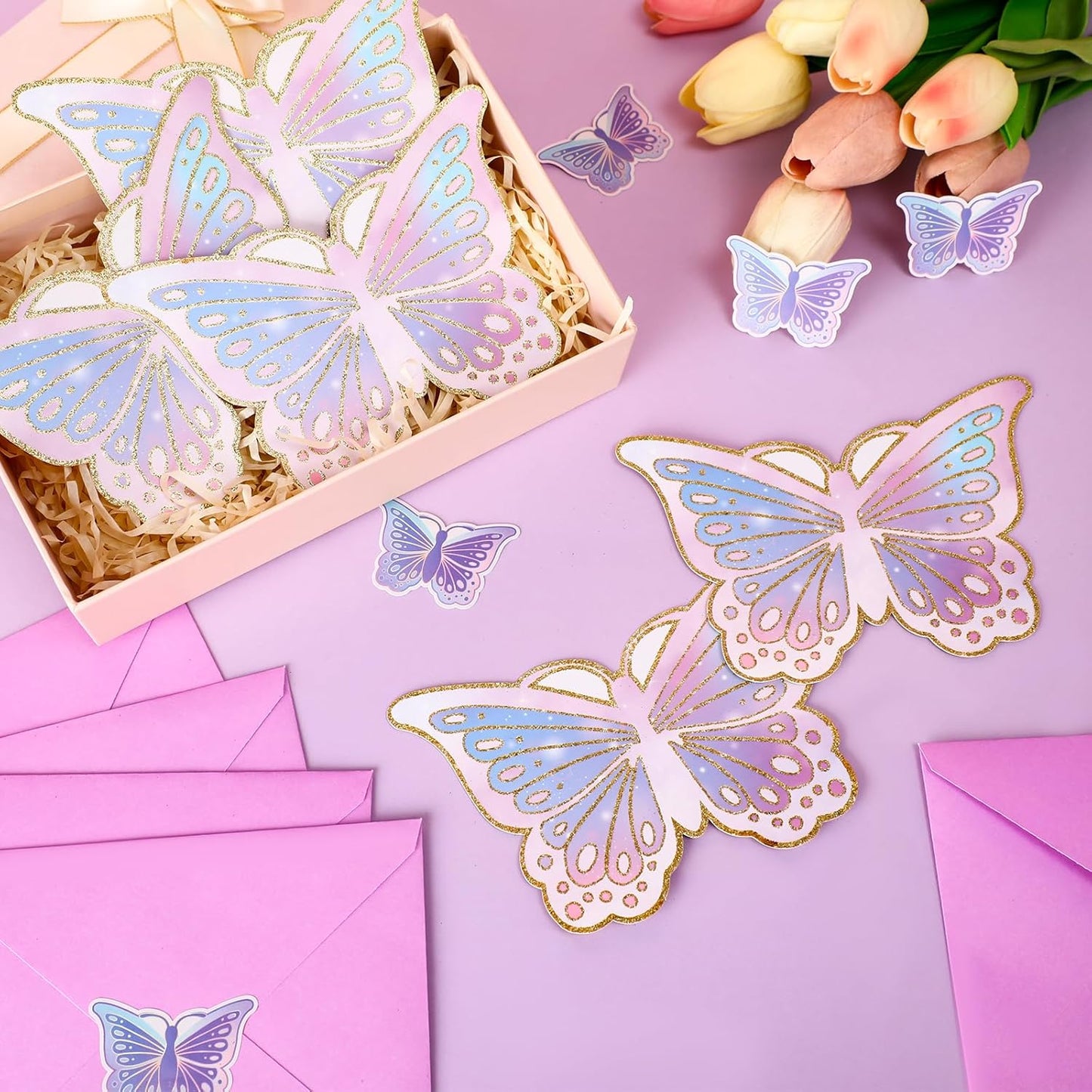 Hotop 24 Sets Butterfly Birthday Invitations with Envelopes and Stickers FOR GIRLS Party Invitations for Kids Birthday Baby Shower Party