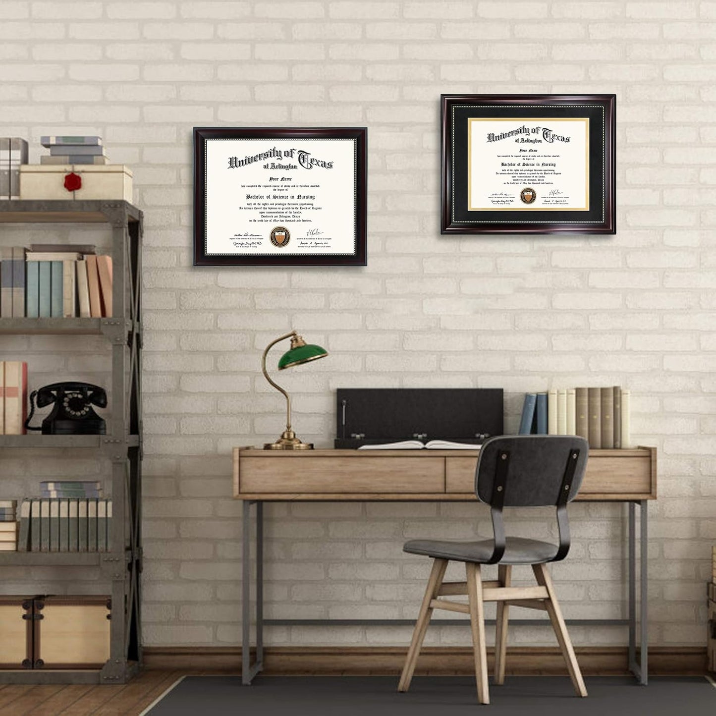 GraduationMall 8.5x11 Diploma Frame with Black over Gold Mat or Display 11x14 Document without Mat, UV Protection Acrylic, Mahogany with Gold Beads, Set of 3