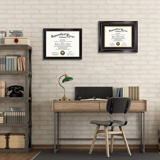 GraduationMall 8.5x11 Diploma Frame with Black over Gold Mat or Display 11x14 Document without Mat, UV Protection Acrylic, Mahogany with Gold Beads, Set of 3