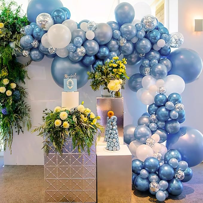 PartyWoo Light Blue Balloons, 140 pcs Light Blue and Metallic Blue Balloons Different Sizes Pack of 18 Inch 12 Inch 10 Inch 5 Inch for Balloon Garland Arch as Birthday Decorations, Party Decorations