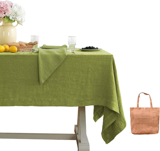 Linen World Vintage Tablecloths 55x55 Inch,100% French Linen Tablecloth,Classic Vintage Washed Table Cloths for Kitchen,Outdoor,Weddings,Decorative Thanksgiving Christmas,Moss Green