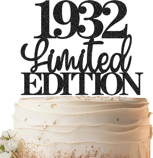 Limited EDITION 1932 Cake Topper - Black Glitter Happy 93rd Birthday Party Cake Decoration Supplies, Cheer to 93 Years Cake Bunting Decor for 93rd Birthday Party Photo Booth Props