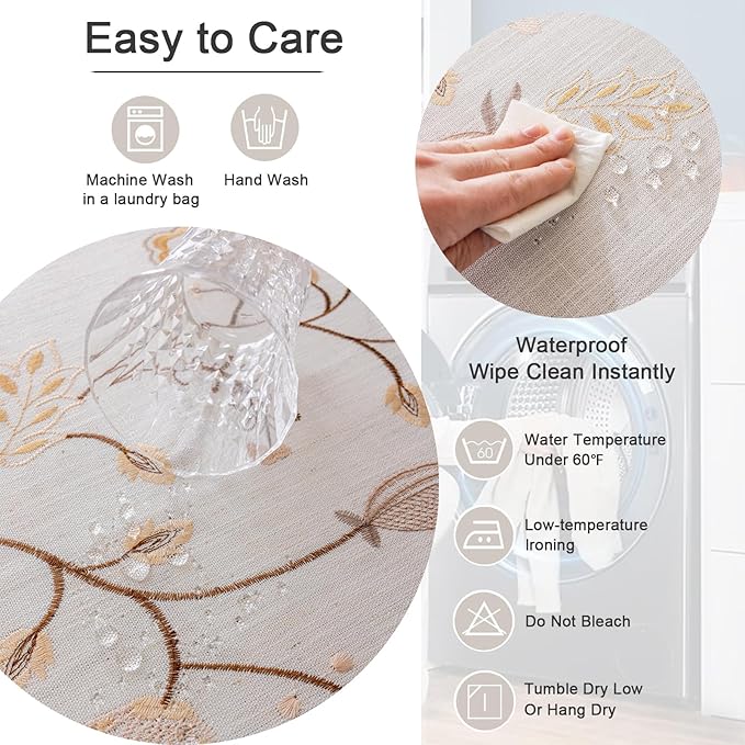 Joyfol Day Rustic Square Table Cloth, Heavy Duty Linen Florals Embroidery Tablecloths, Farmhouse Waterproof Tablecloth, Wrinkle Free Table Cover with Tassels, Coffee Berry, 55''x 55''
