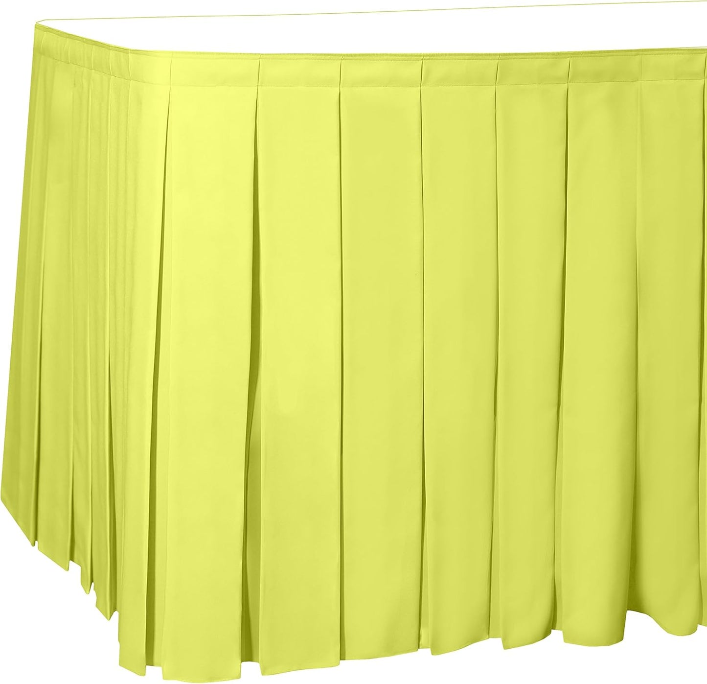 Ultimate Textile Pleat Polyester Fabric Table Skirt - Machine Washable, Flame Resistant, Cut & Sewn in NJ, Desk Skirt - Lemon, 7' Box Pleat x 42" h
