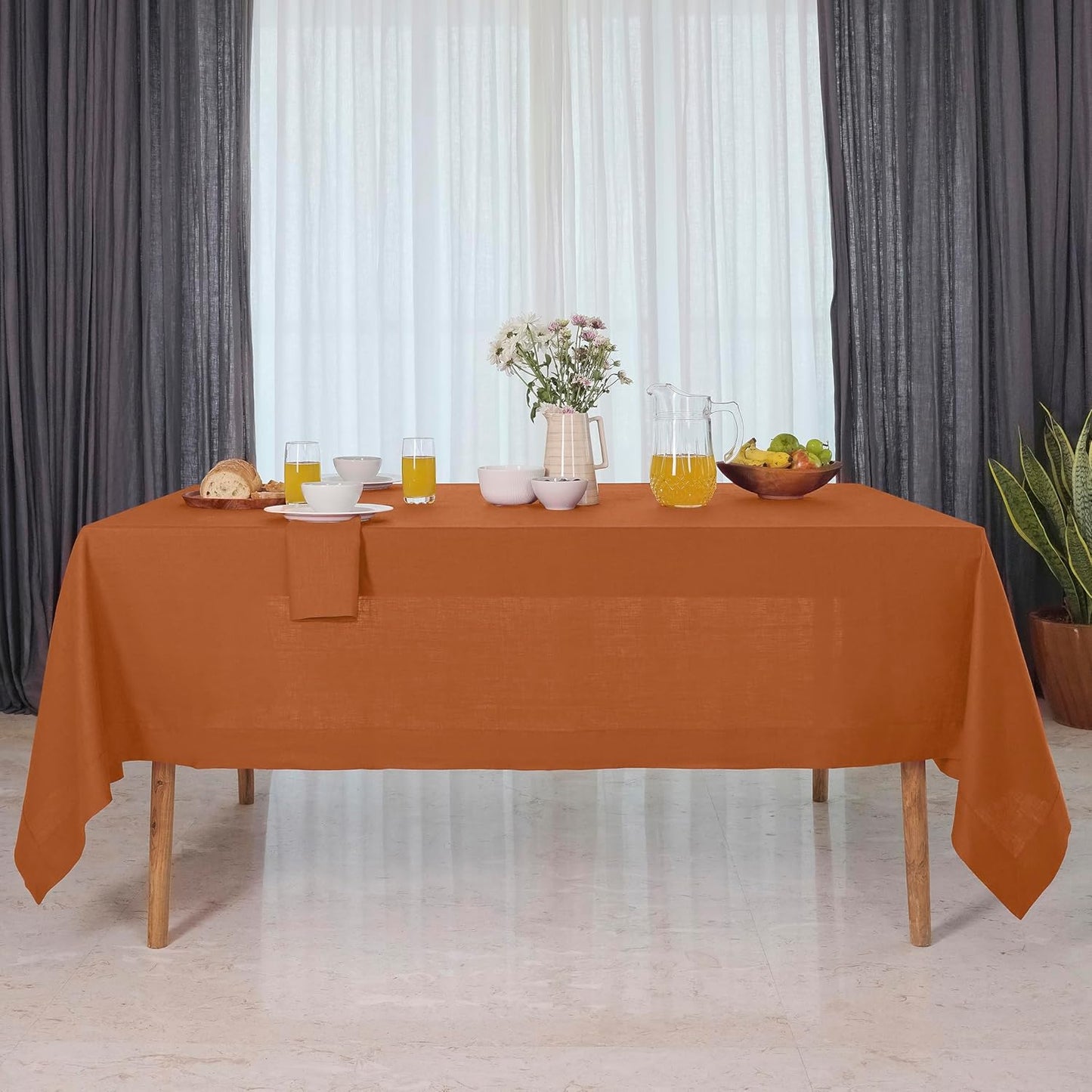 D'Moksha Homes Rust Linen Tablecloth 60 x 144 Inch - 100% Pure Linen Table Cloth for Rectangle Tables - Machine Washable Tablecloth for Fall and Halloween