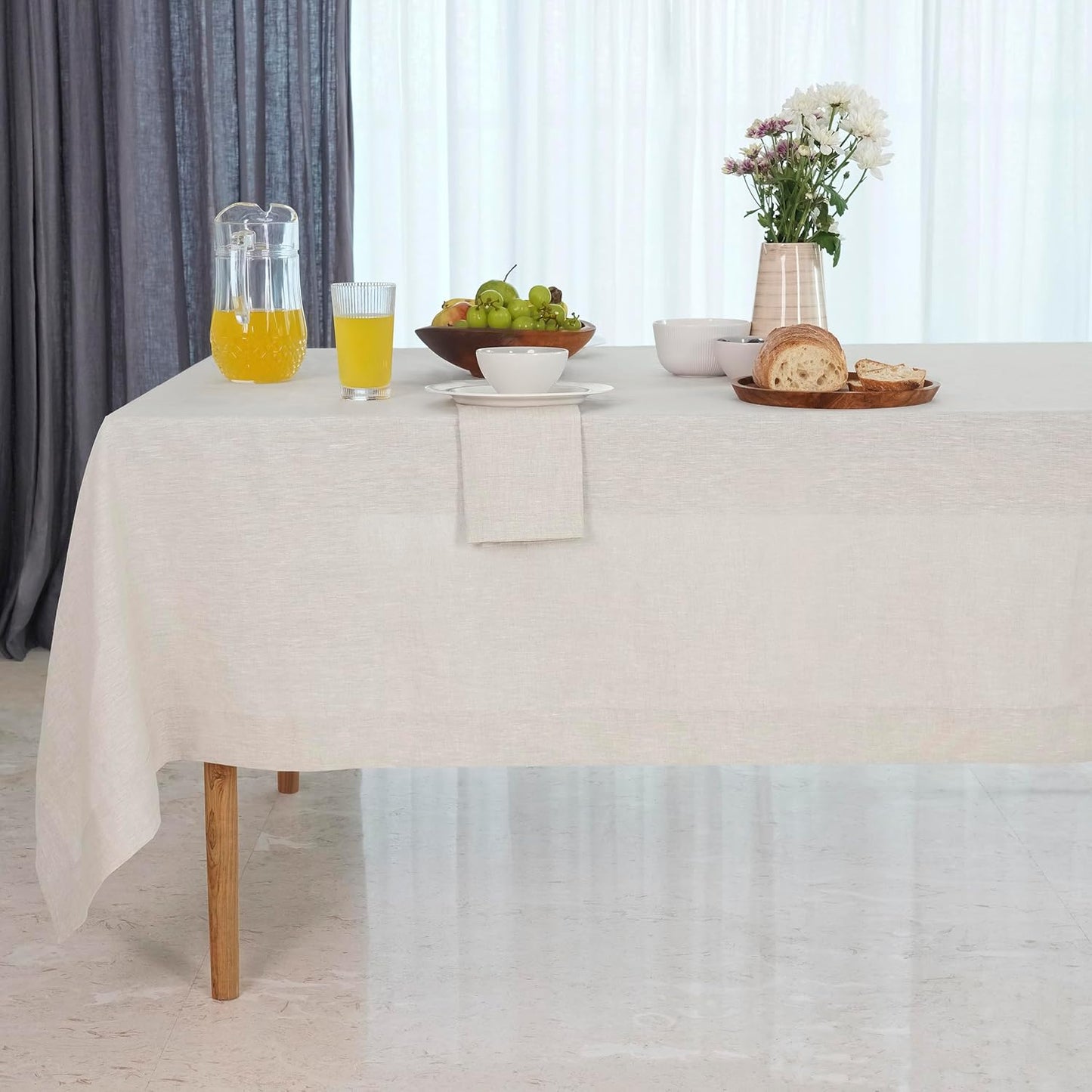 D'Moksha Homes Linen Tablecloth 60 x 120 Inch - 100% Pure Linen Light Natural Table Cloth for Rectangle Tables - Machine Washable Cloth Tablecloth for Fall, Autumn and Halloween