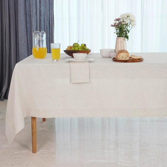 D'Moksha Homes Linen Tablecloth 60 x 120 Inch - 100% Pure Linen Light Natural Table Cloth for Rectangle Tables - Machine Washable Cloth Tablecloth for Fall, Autumn and Halloween