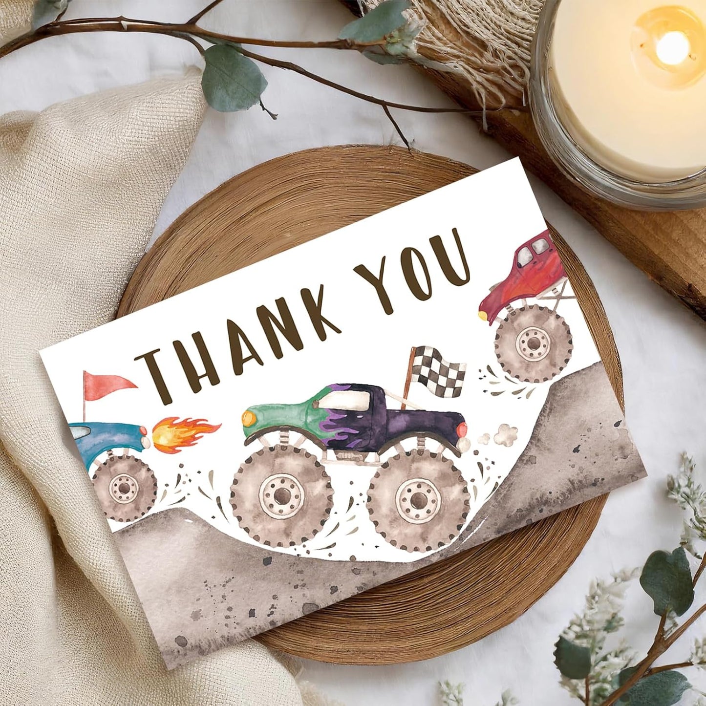 24 Pack Racing Truck Thank You Cards Racing Car Greeting Cards With Envelopes Stickers Colorful Truck Blank Note Card for Baby Shower Birthday Party