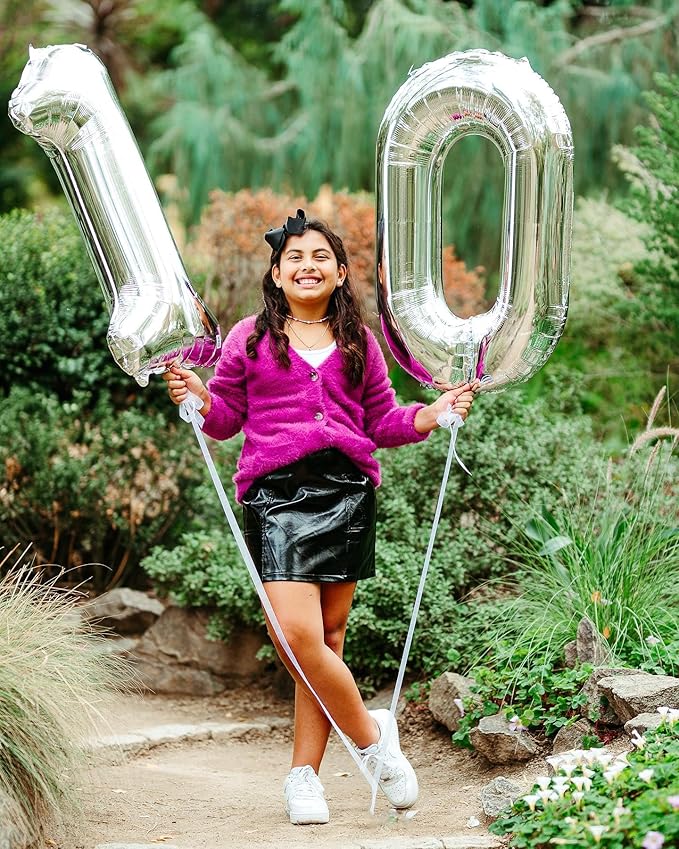 Silver Number 100 Balloon 40 inch, 100 Number Balloons, 100th Silver Birthday Decorations for Girls Boys Kids, 100 Year Old Women Men Party Supplies