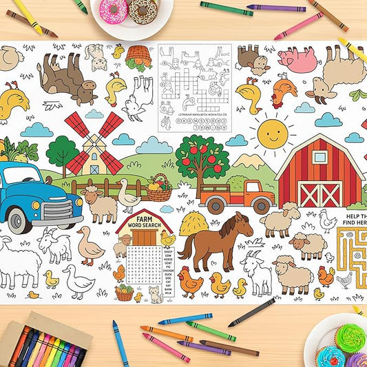 Farm Animal Party Giant Coloring Poster - Large Coloring Tablecloth Animals 31x72 Inch, Versatile Classroom Wall Decor, Birthday Activity, Farm Poster Table Cover for School Parties and Special Events