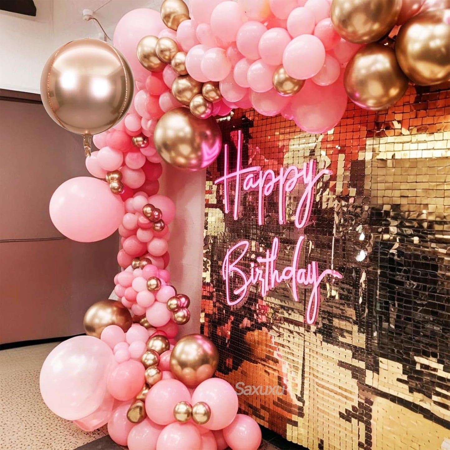 Pink Balloon Arch Kit, Pink Balloon Garland Arch Kit, Rose Gold 4d Round Foil Balloons, Macaron Light Metallic Latex Helium Clear Balloons For Girls Women Birthday Baby Shower Party Wedding Decor
