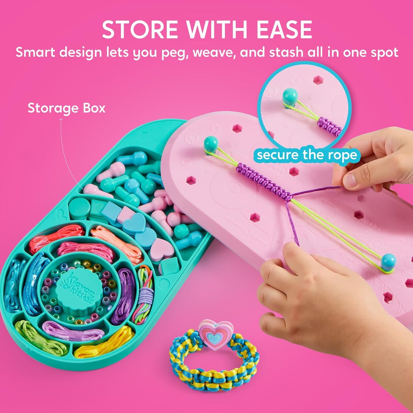 Klever Kits Friendship Bracelet Making Kit, Arts and Crafts for Kids Ages 6-12, Best Birthday Present for Teen Girl, Children's Jewelry Craft Set, Charm Jewelry Making Kit Supplies, 10 Knot Styles