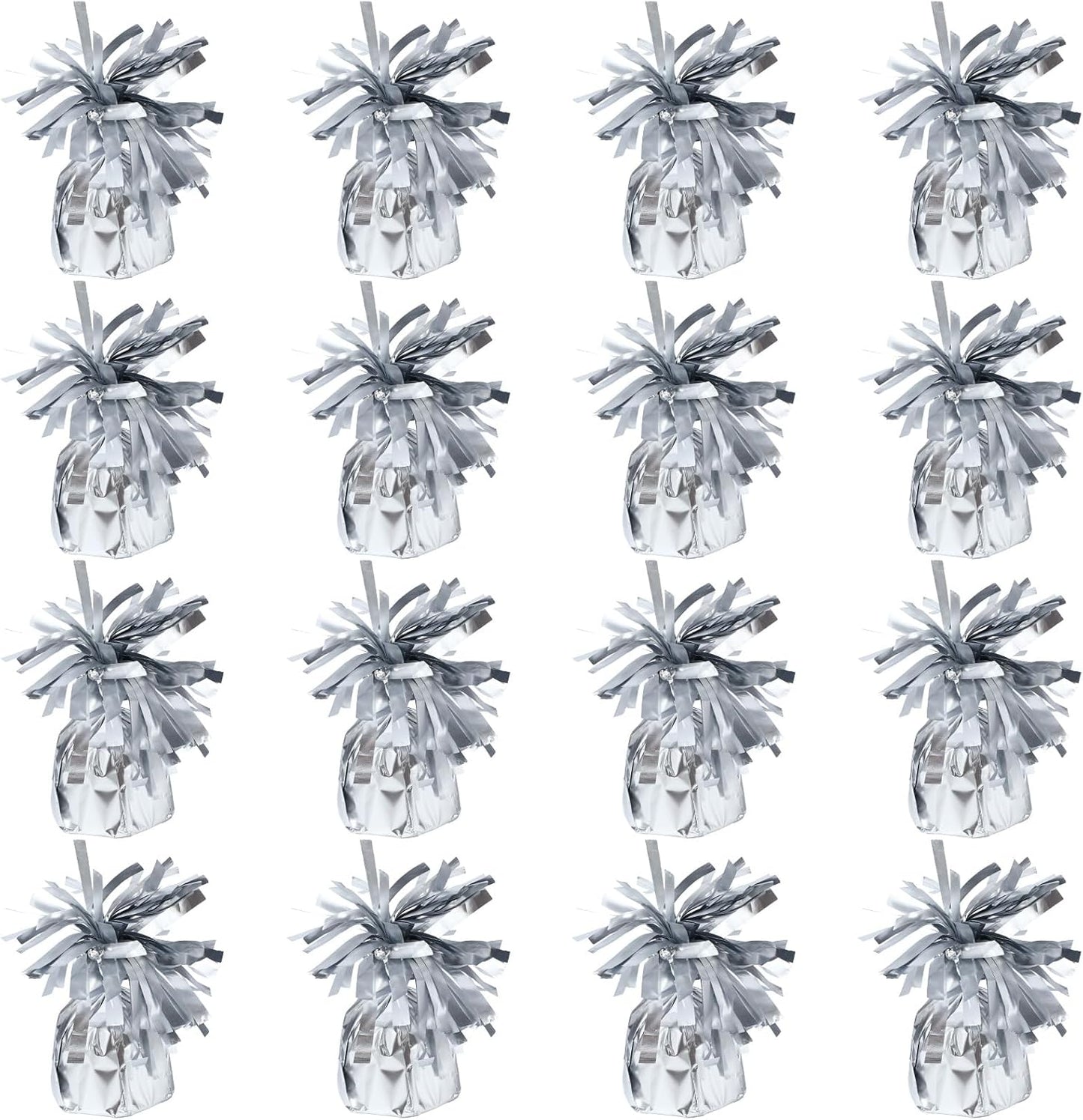 16 Pack Silver Balloon Weights Metallic Holder Anchors Balloon Holder Weights for for Birthday 2025 Graduation Party Christmas Wedding Celebration Decoration (Silver)