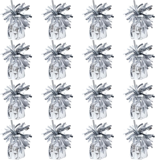 16 Pack Silver Balloon Weights Metallic Holder Anchors Balloon Holder Weights for for Birthday 2025 Graduation Party Christmas Wedding Celebration Decoration (Silver)