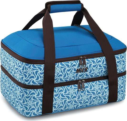 MIER Insulated Casserole Carrier Fits 9"x13" Baking Dishes/Foil Pans, Double Food Carriers Bag Thermal Holder for Hot or Cold Food Lasagna Lugger Potluck Parties Picnic Travel, Blue