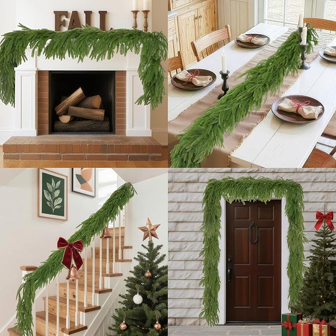 2 Pcs 6FT Christmas Garland, Christmas Decorations, Artificial Norfolk Pine Garland, Faux Greenery Garland for Mantle Fireplace Table Door Wall Upstairs Indoor Outdoor Holiday Xmas Decor