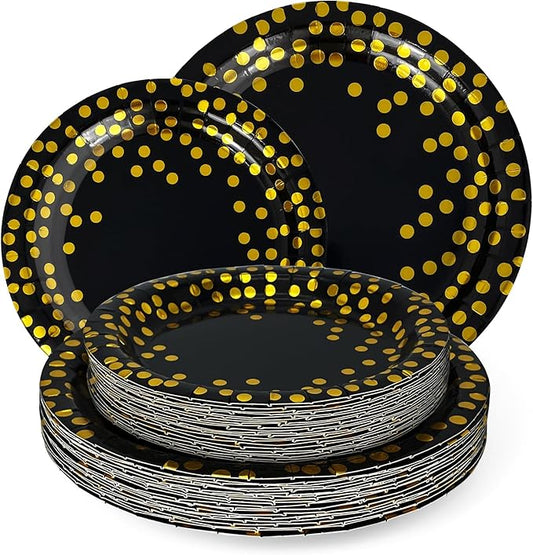 Paper Plates for Party 50 Sets, Holiday Paper Plates, Golden Dot Plates Party Supplies for Baby Shower Birthday Wedding