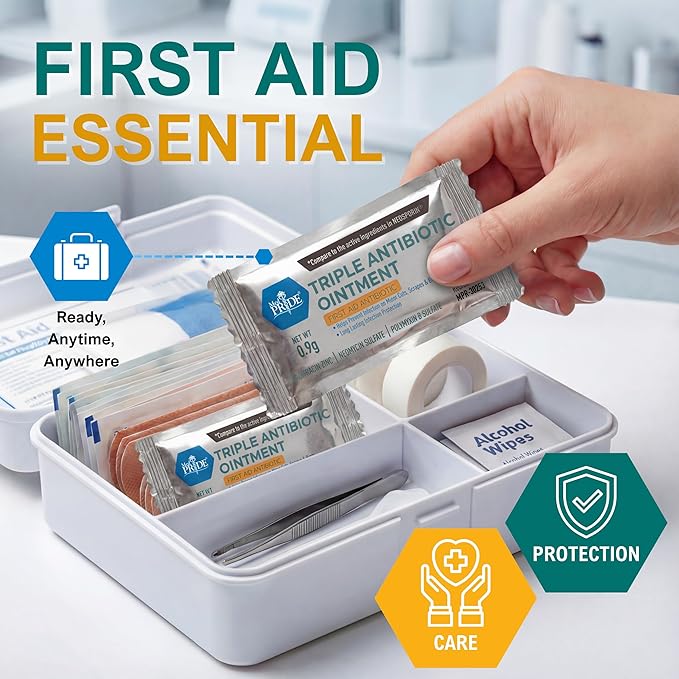 MED PRIDE Triple Antibiotic Ointment – 144 Count Individual Packets – First Aid Cream for Cuts, Scrapes, Burns, Wounds & Skin Irritation – Portable Travel-Size Antibiotic Salve Pack