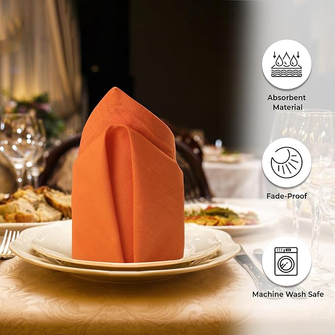 Urban Villa Halloween Cloth Napkins Orange Color Dinner Napkins 20''x20'' (Set of 12) 100% Cotton Slub Absorbent Napkins Soft Durable Reusable Washable Ideal for Events Parties Everyday use