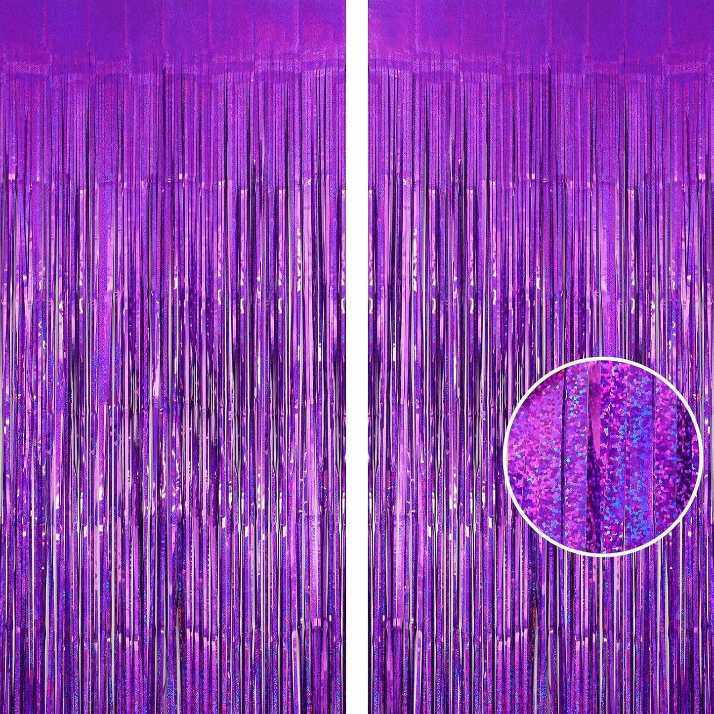 Purple Tinsel Foil Fringe Curtain Backdrop, 2 Pack Metallic Glitter Curtains Party Decorations Streamers, Xmas Purple Backdrop for Birthday Wedding Bridal Shower Homecoming New Year