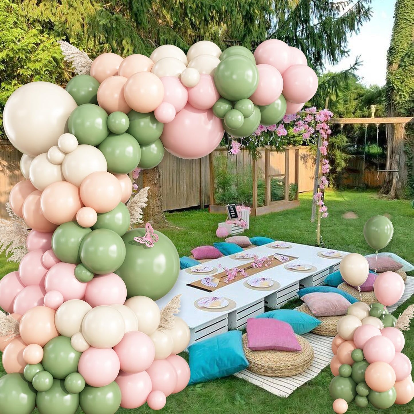Sage Green Pink Balloon Garland Arch Kit, 148Pcs Pink and Green Sand White Neutral Balloons for Baby Shower Wedding Bridal Shower Birthday Party Decorations
