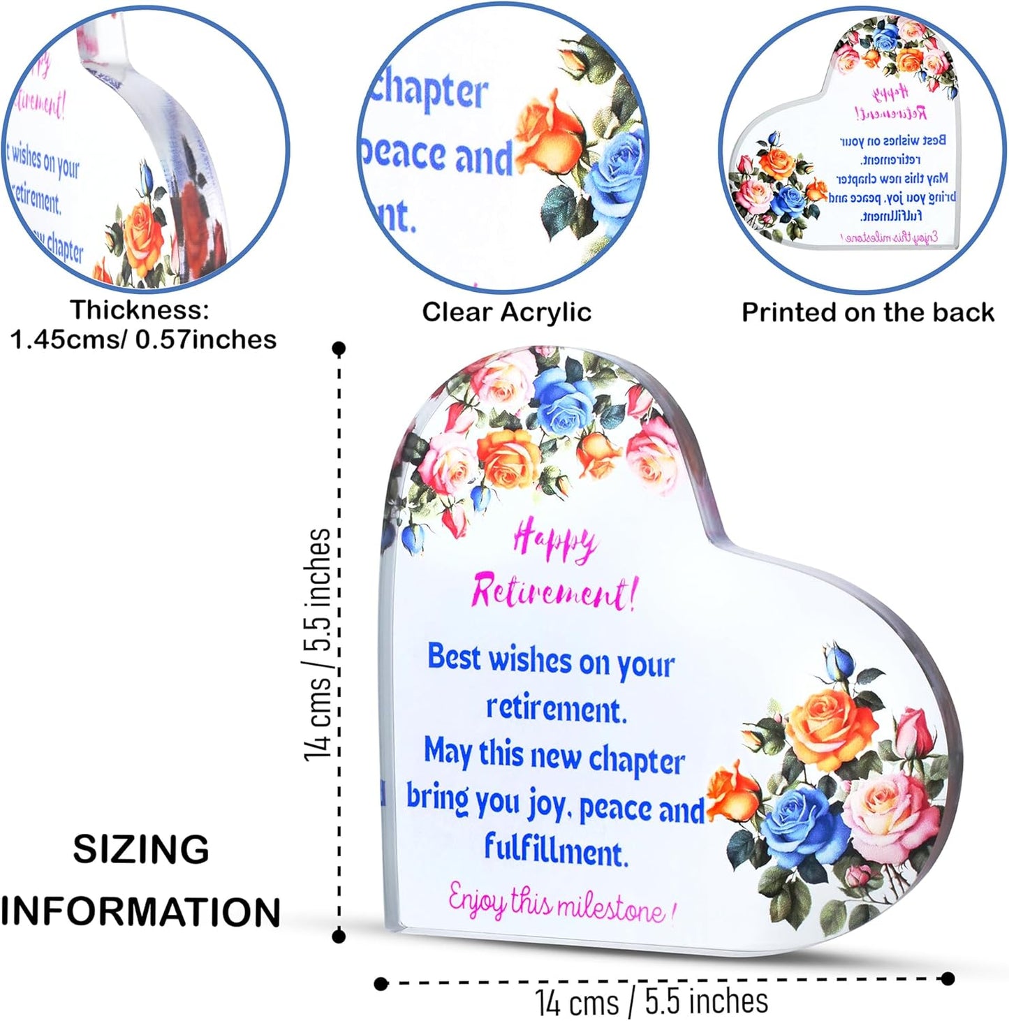 Retirement Gifts, Heart Shaped Acrylic Plaque, Retirement Gift for Woman, Retirement Gifts for Men, Ideal Gifts for Coworkers, retirement party decorations, 5.5" x 5.5"