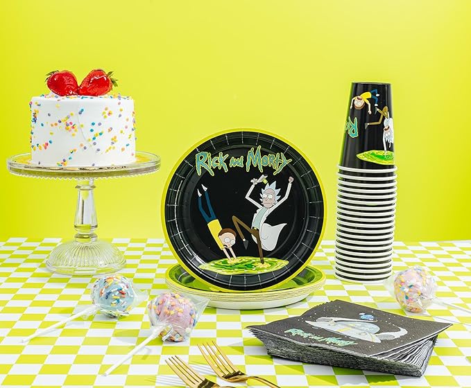Silver Buffalo Rick and Morty in the Portal 60 Pack Partyware Disposable Paper Plates, Napkins, and Cups