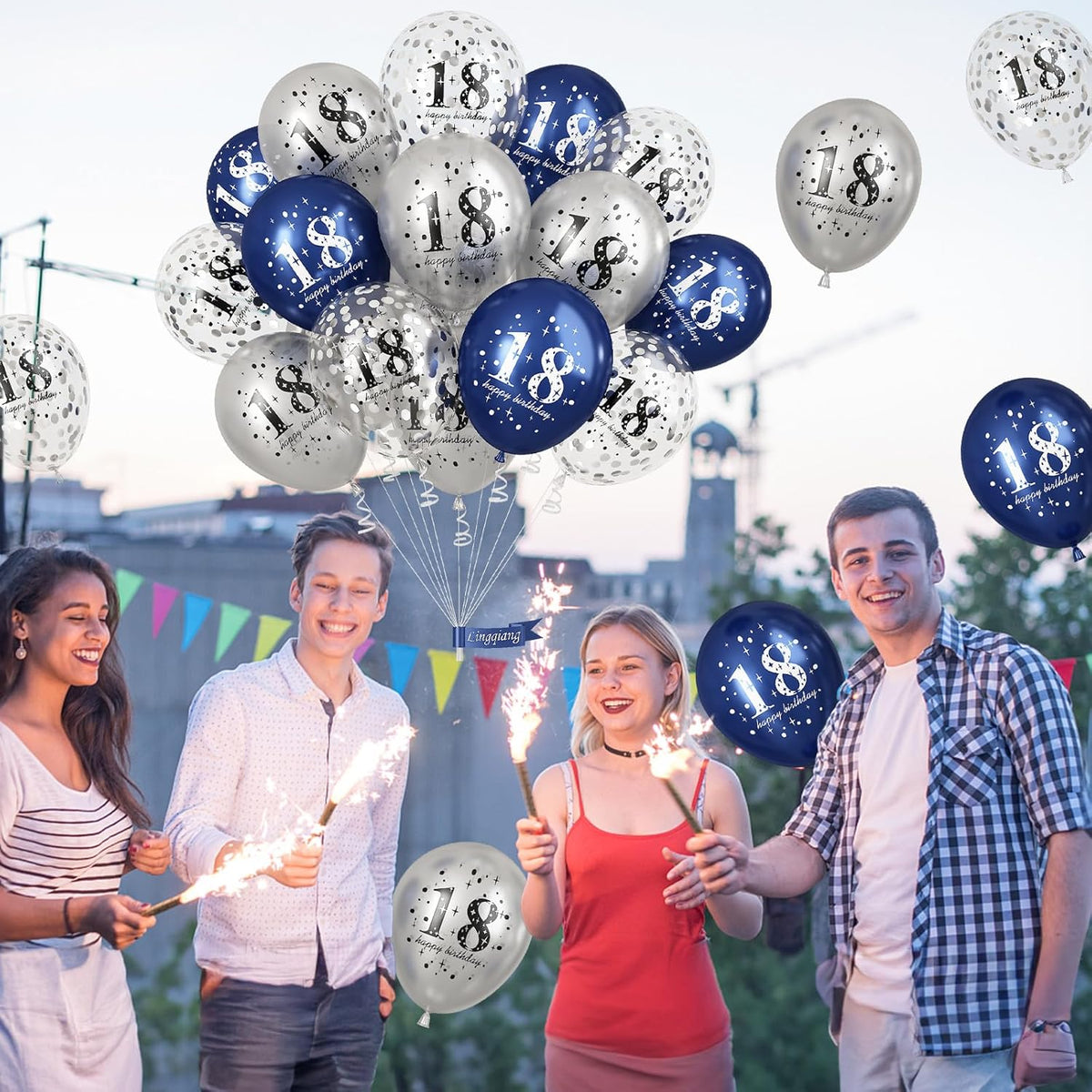 Happy 18th Birthday Balloons for Boys, Navy Blue Silver 18th Birthday Party Decorations for Him, 15 Pieces 18th Balloons for Boys Age 18 Years Old Birthday Celebration Party Decorations Supplies