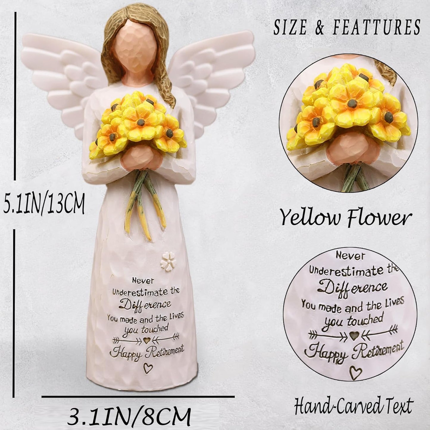 AUKEST Retirement Gift for Woman - Retirement Party Decorations, Sunflower Gifts for Women, Retired Gifts for Women, Goodbye Gift for Coworkers, 5.1" Angel Figurines (Yellow)