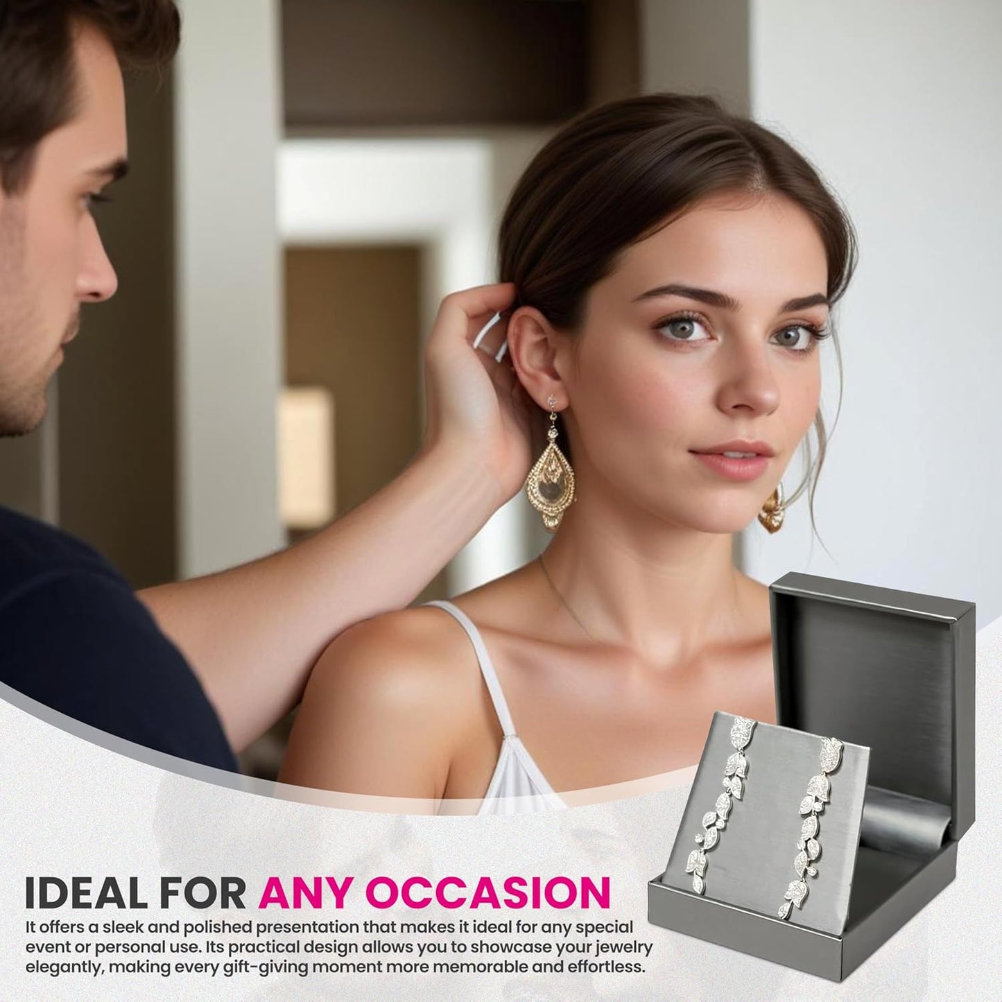 Novel Box Silver Jewelry Box for Pendant 3x4.12x1.25 Inches - Pendants Gift Box for Proposal Wedding Engagement - Faux Leatherette Jewelry Display Box - Gift Presentation Boxes for Pendants