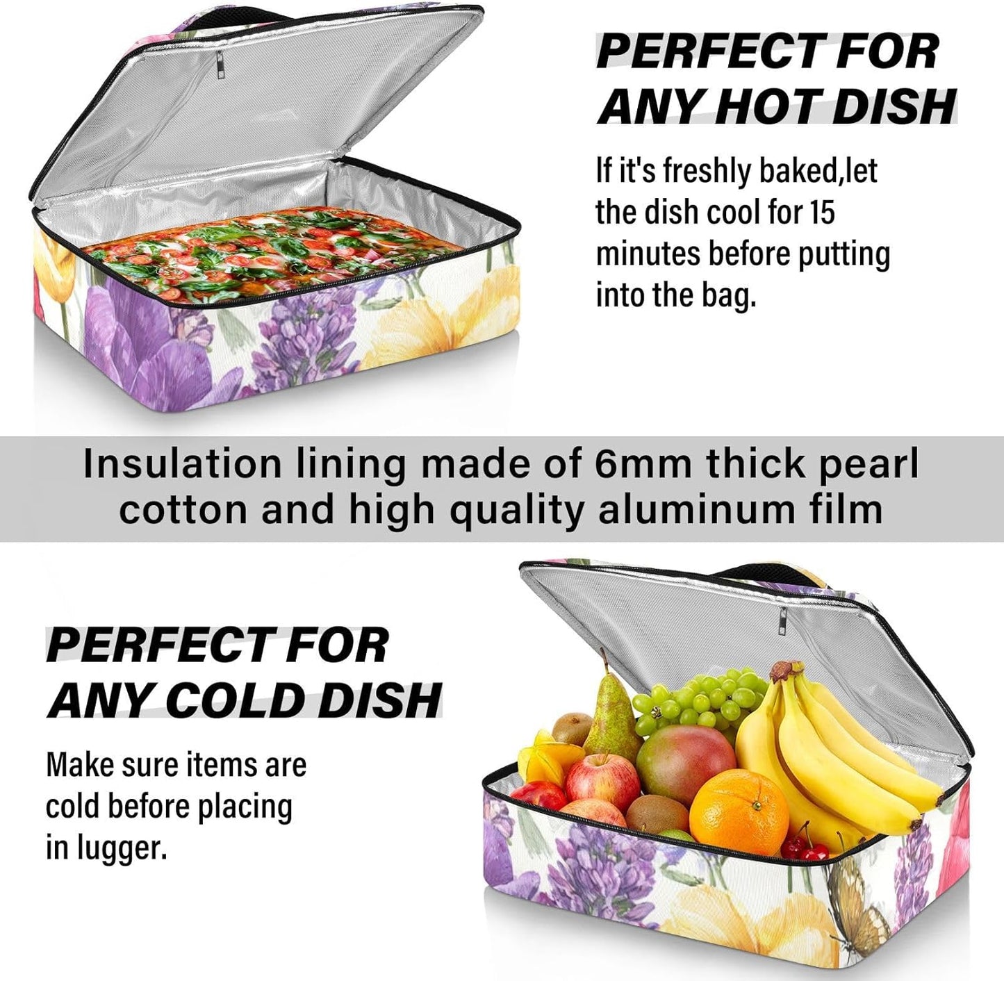 Casserole Carriers for Hot or Cold Food Reusable Casserole Dish Carrier Insulated Thermal Large Capacity Durable Perfect for Party Camping Family Gatherings Yellow Fish