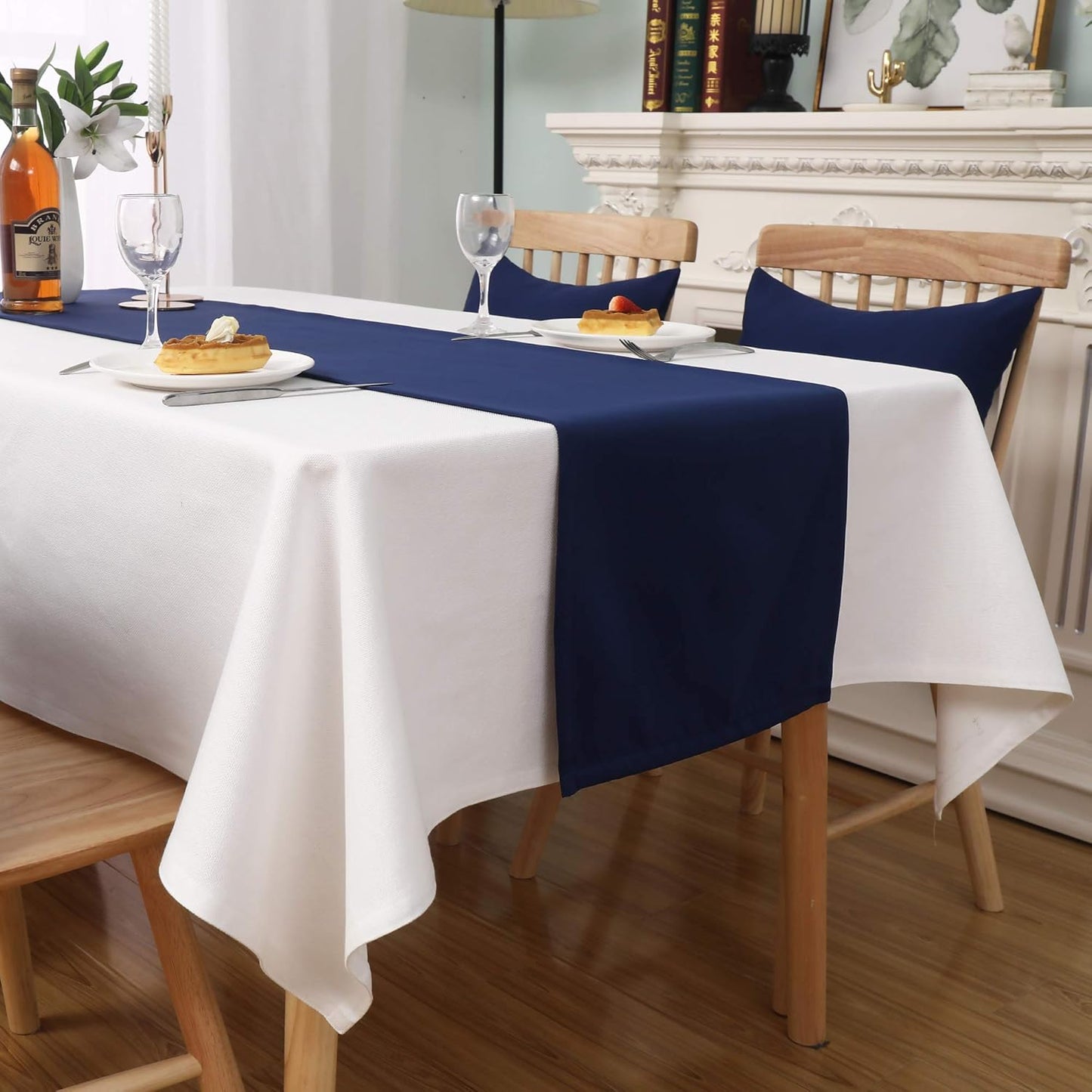DUALIFE Navy Table Runner 14x108 inch Large Solid Color Thick Polyester Decorative Cloth Handcrafted for Wedding Party Birthday Graduations Hotel Restaurant Banquet Catering Services Event 1 Piece
