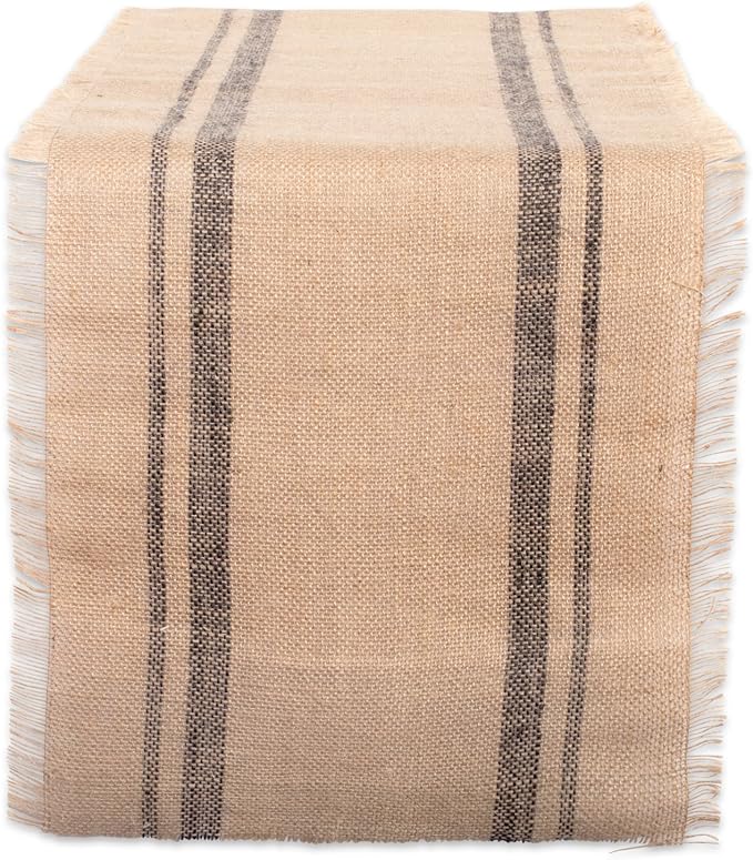 DII Jute Burlap Collection Kitchen Tabletop, Table Runner, 14x72, Double Border Gray