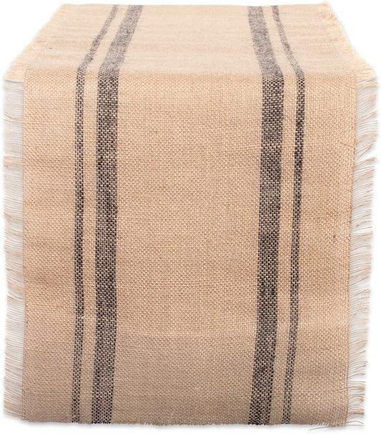 DII Jute Burlap Collection Kitchen Tabletop, Table Runner, 14x72, Double Border Gray