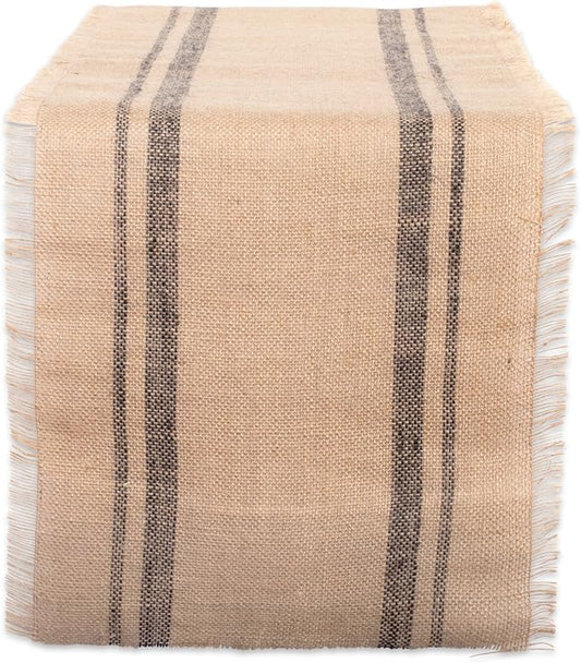 DII Jute Burlap Collection Kitchen Tabletop, Table Runner, 14x108, Double Border Gray