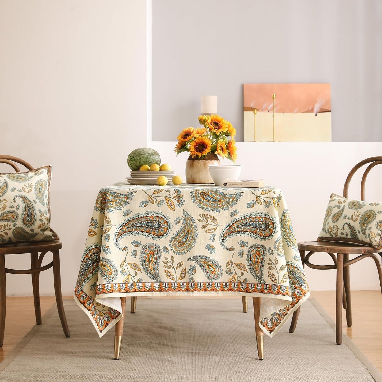 patdrea Designer French Vintage Small Square Table Cloth,Italian Floral Wrinkle Free Tablecloth,Home Table Cover Decor for Kitchen Dining,Christmas,Tea Party,Thanksgiving,55"x55"-Lysaniya