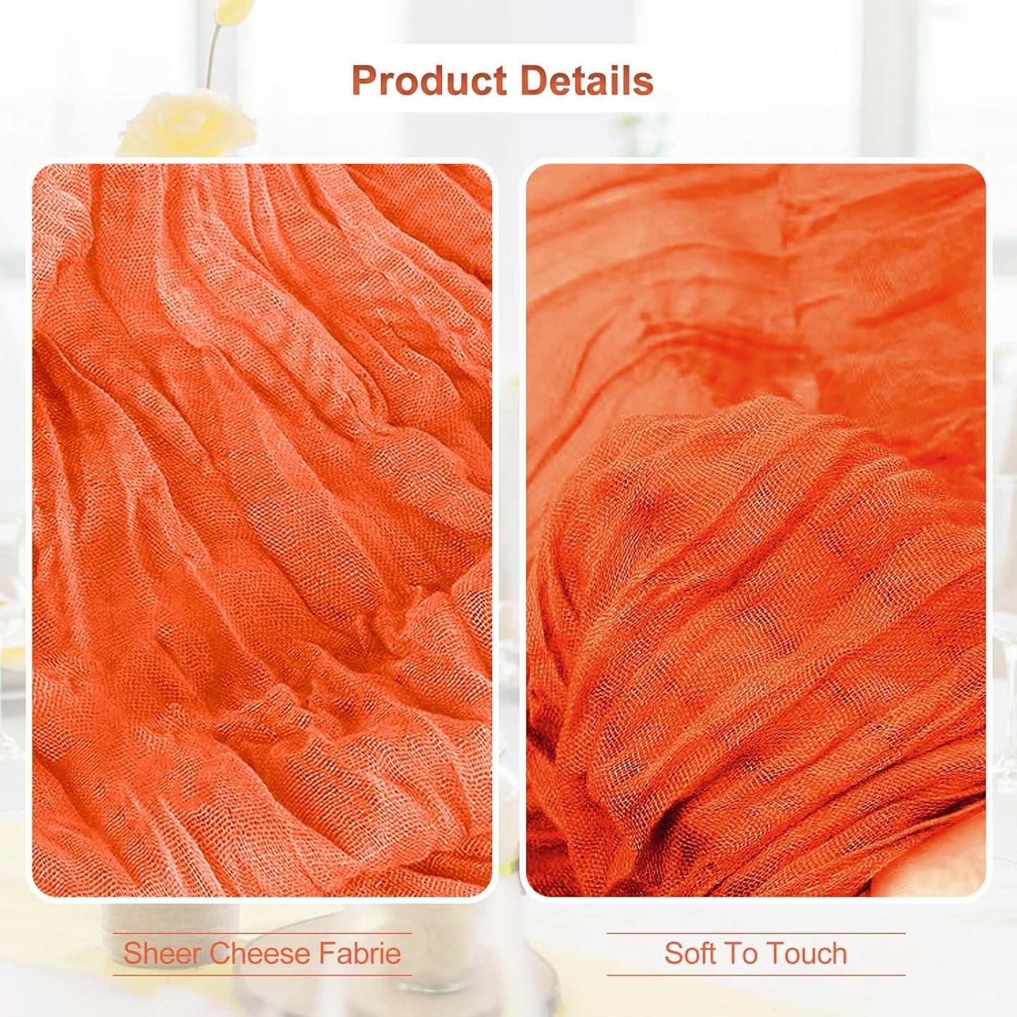 10 Pack Orange Cheesecloth Table Runner 35x120 Inch 10Ft Rustic Gauze Cheese Cloth Table Runner Sheer Cheesecloth Table Runners for Wedding Party Bridal Shower Decoration