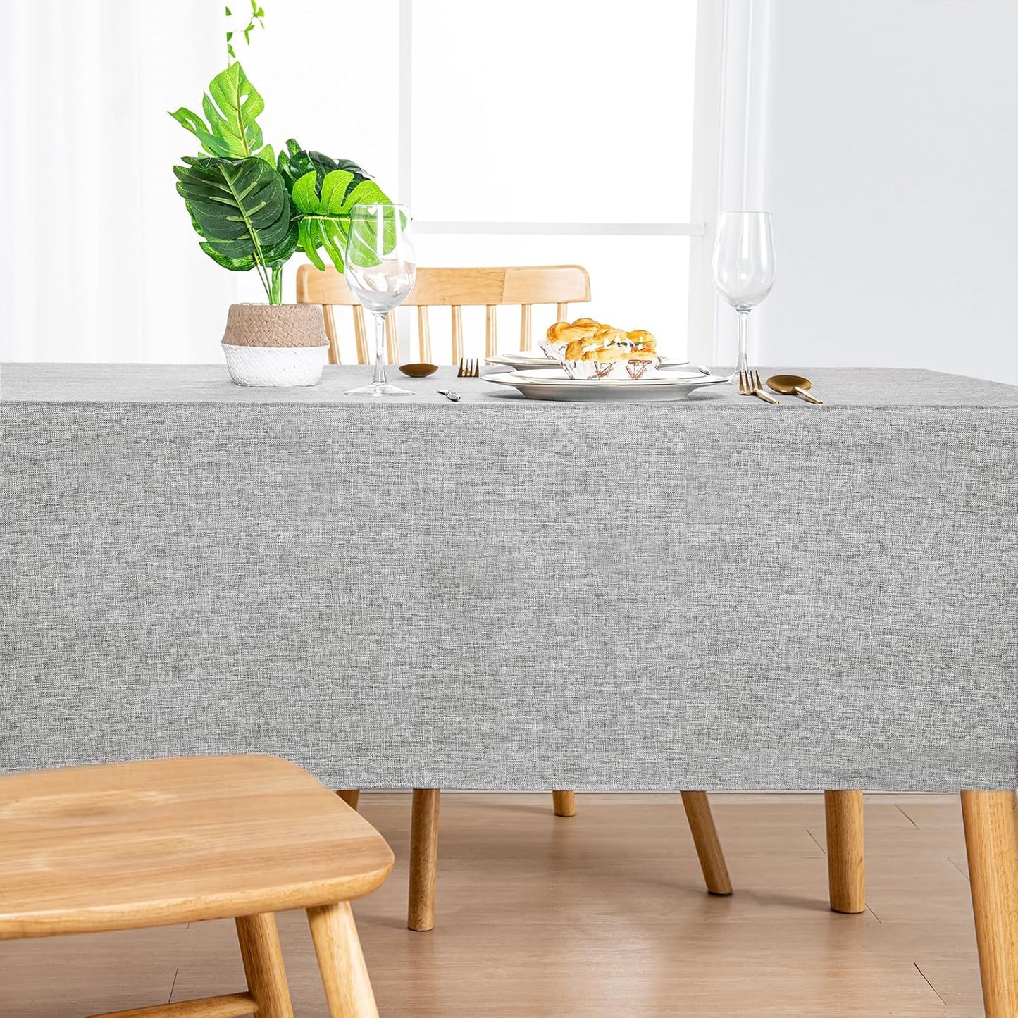 Hiasan Faux Linen Rectangle Tablecloth - Wrinkle and Stain Resistant Washable Table Cloth for Kitchen Dining Room Holiday Table Cover for Dinner, Light Grey, 70 x 120 Inch