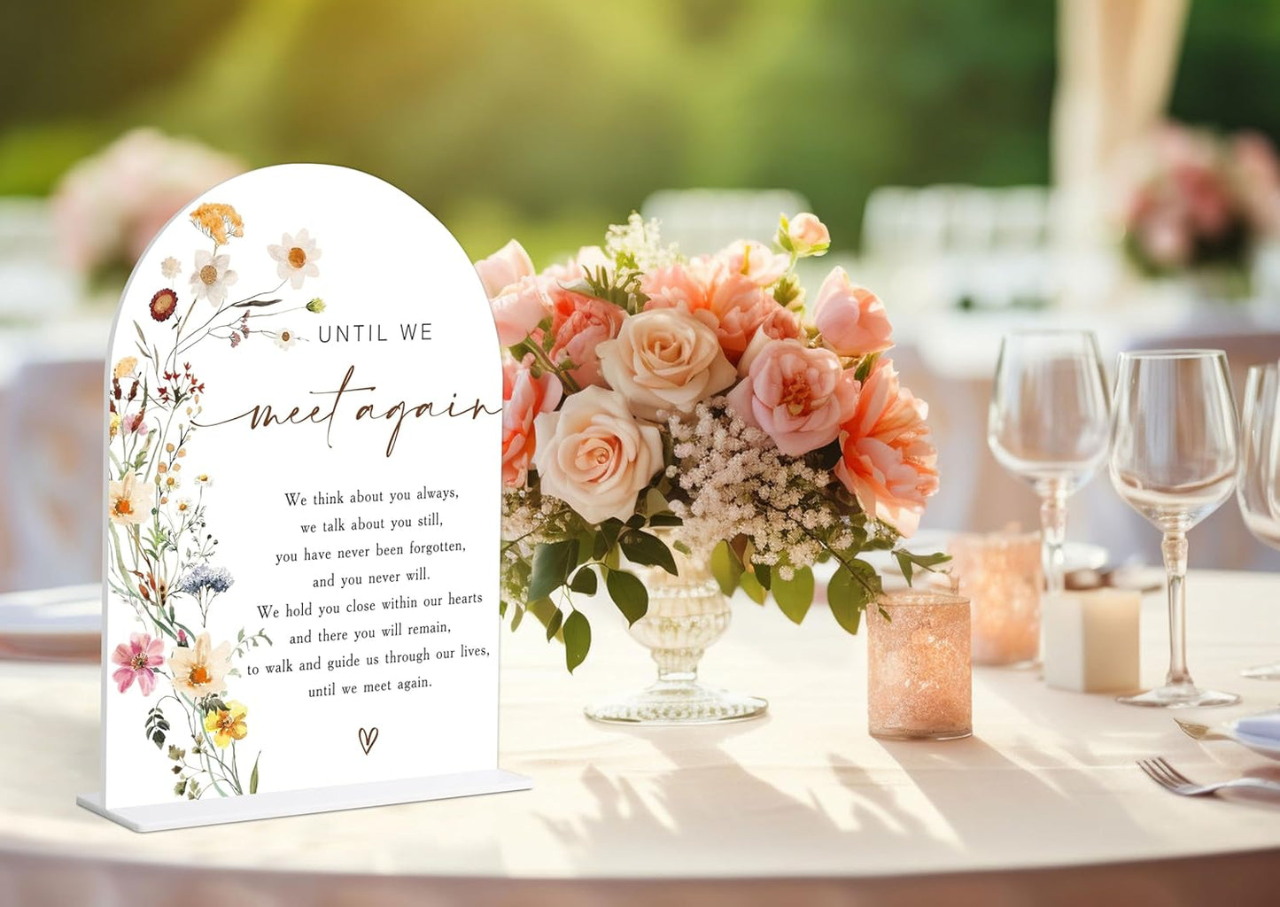 Wedding Memorial Sign, Flower Style Wedding Table Signs for Reception and Event Party, Bridal Shower, Engagement, Centerpiece Party Decor, Memorial Plaque, 6X8 Inch Acrylic Arch Sign with Stand,23